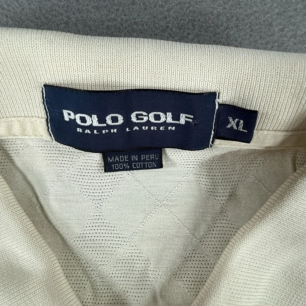 VINTAGE Polo Golf Ralph Lauren Shirt Men XL White Cream Argyle 100% Cotton